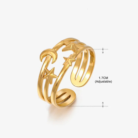 Anillo Dorado Estrella Con Luna